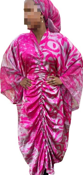 Robe froncée manches kimono – Fuchsia – Image 2