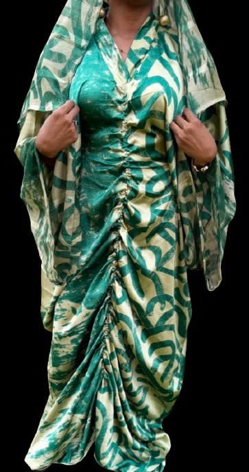 Robe froncée manches kimono – Vert émeraude – Image 2