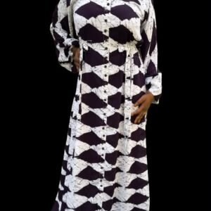 Robe chemise longue – Losanges noir & blanc