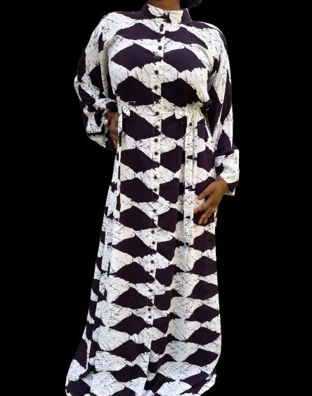 Robe chemise longue – Losanges noir & blanc
